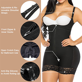 PROWAISTTRAINER Womans Single-breasted Zipper Hip-lifting Abdomen-tightening Body Suit Open Bust Butt-Lifting Shapewear