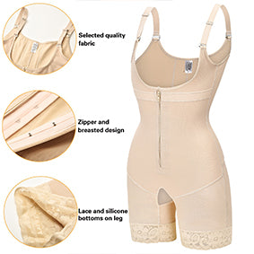 PROWAISTTRAINER Womans Single-breasted Zipper Hip-lifting Abdomen-tightening Body Suit Open Bust Butt-Lifting Shapewear